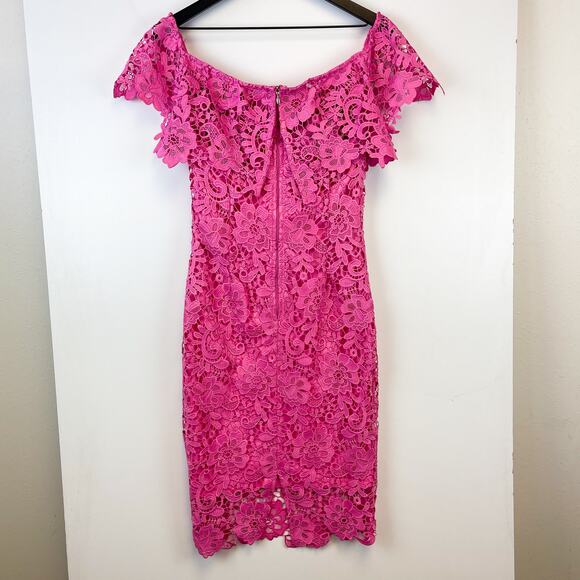 Paper Dolls Size 8 US Off Shoulder Crochet Lace Sheath Dress Pink Knee Length - Picture 4 of 10